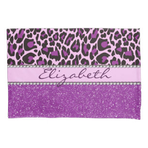 Personalisierter lila Leopard-Druck-Glitzer Kissenbezug