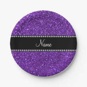 Personalisierter lila NamensGlitter Pappteller