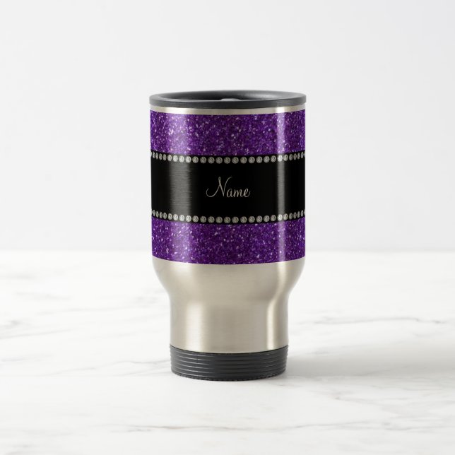 Personalisierter lila NamensGlitter Reisebecher (Mittel)