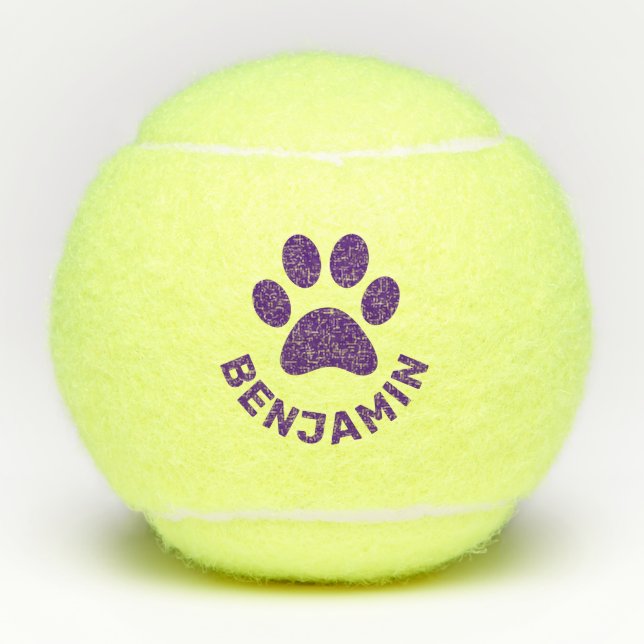 Personalisierter Lila Pfosten Pet Name Hund Tennisbälle (Vorderseite)