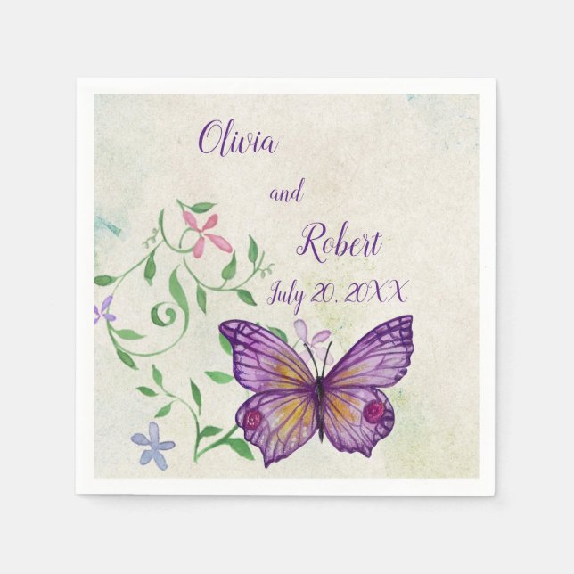 Personalisierter lila Schmetterling Serviette (Vorderseite)