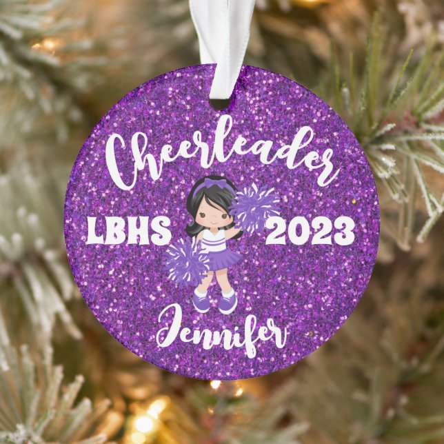 Personalisierter Lila Sparkle Cheerleader Ornament (Baum)