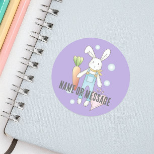 Personalisierter lila süßer Plüsch-Hase Runder Aufkleber