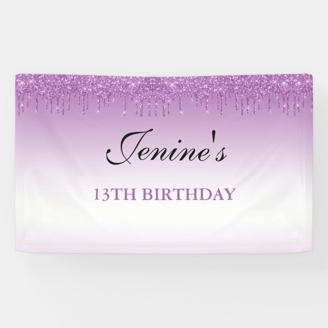 Personalisierter Lila Tropf Glitzer Geburtstag Ban Banner (Horizontal)