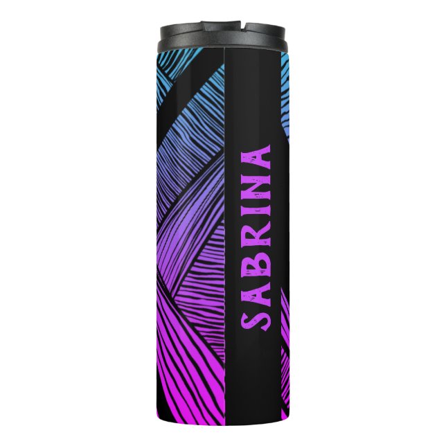 Personalisierter Lila und blauer Wave Thermal Tumb Thermosbecher (Rückseite)