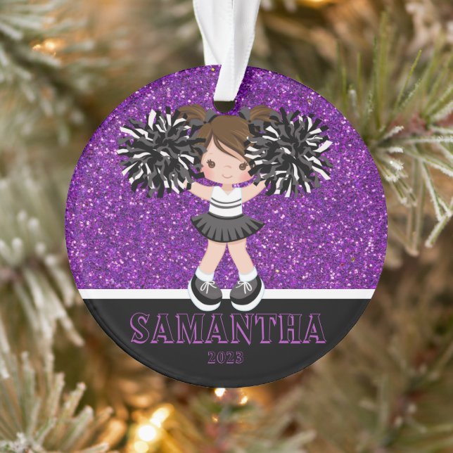Personalisierter Lila und schwarzer Cheerleader Ornament (Baum)