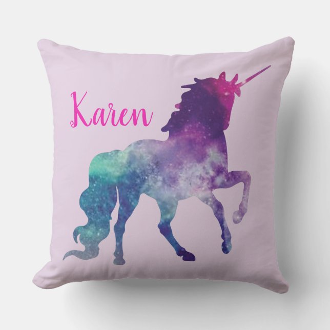 Personalisierter Lila und Türkismagischer Unicorn Kissen (Vorderseite)