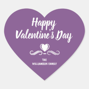 Personalisierter Lila und weißer Happy Valentinsta Herz-Aufkleber