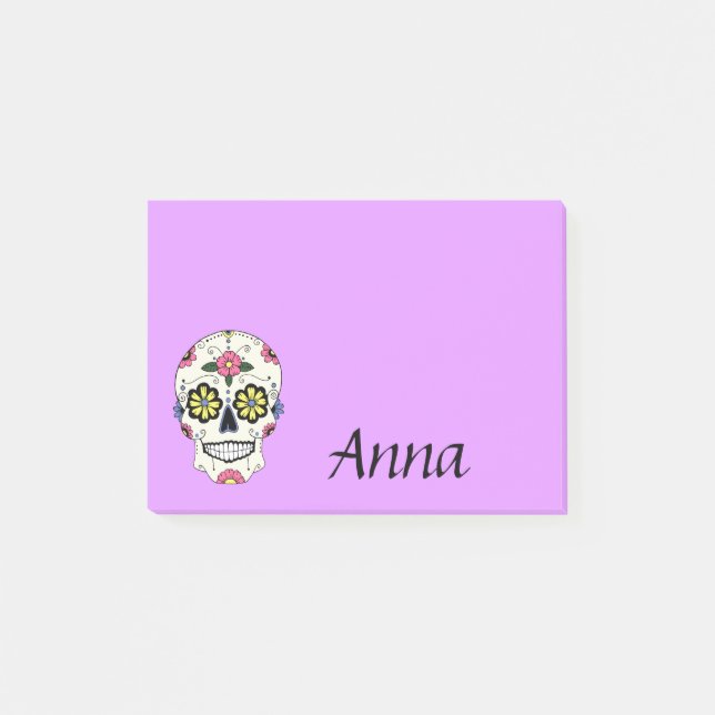 Personalisierter Lila Zuckerschädel - Anmerkungen Post-it Klebezettel (Vorderseite)