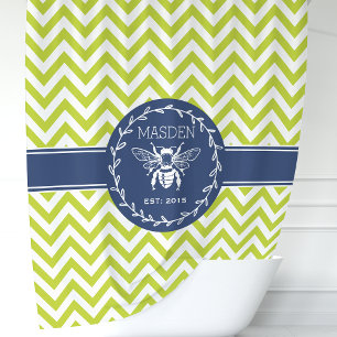 Personalisierter Limettengrüner Navy-Honigbiene-Ch Duschvorhang