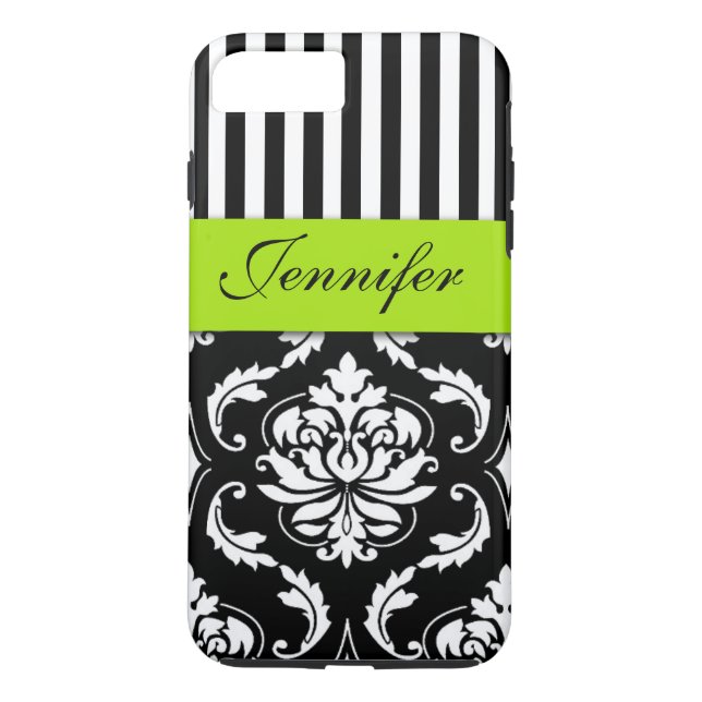PERSONALISIERTER LIMONER GRÜNER, SCHWARZER DAMAST Case-Mate iPhone HÜLLE (Rückseite)