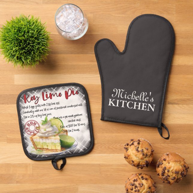Personalisierter Limoner Kuchen Backrezeptur Ofenhandschuh & Topflappen-Set (Oben Unten)