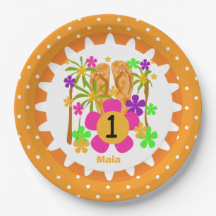 Personalisierter Luau 1. Happy Birthday Paper Tell Pappteller