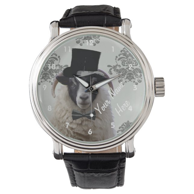 Personalisierter lustiger Schafcharakter Armbanduhr (Vorderseite)