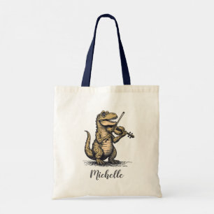 Personalisierter lustiger T-Rex Dinosaur spielt Vi Tragetasche