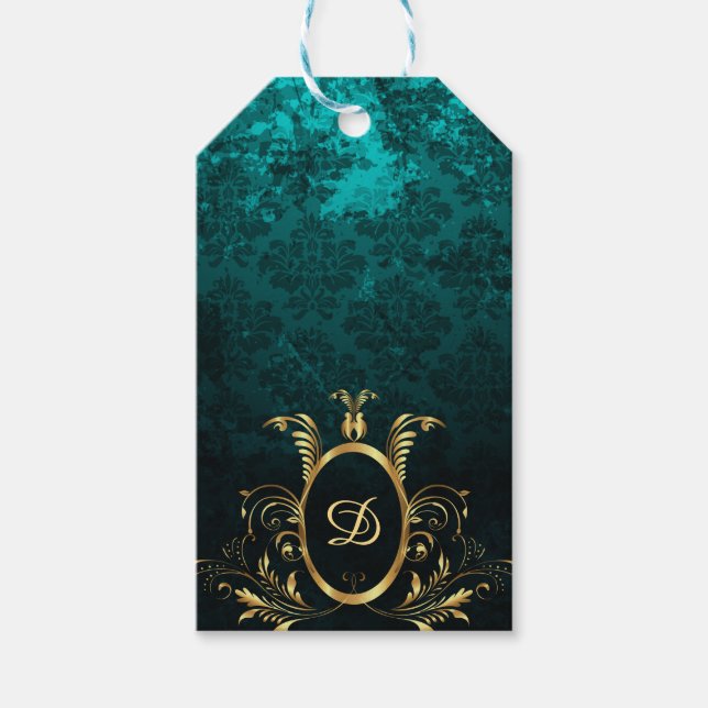 Personalisierter Luxus-Damaskus Goldrahmen Geschenkanhänger (Vorderseite)
