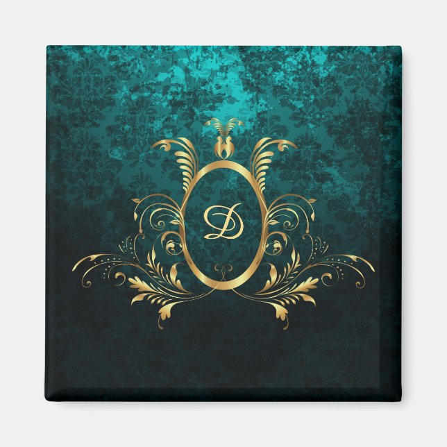 Personalisierter Luxus-Damaskus Goldrahmen Magnet (Vorne)