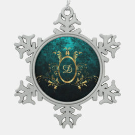 Personalisierter Luxus-Damaskus Goldrahmen Schneeflocken Zinn-Ornament