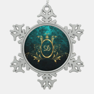 Personalisierter Luxus-Damaskus Goldrahmen Schneeflocken Zinn-Ornament