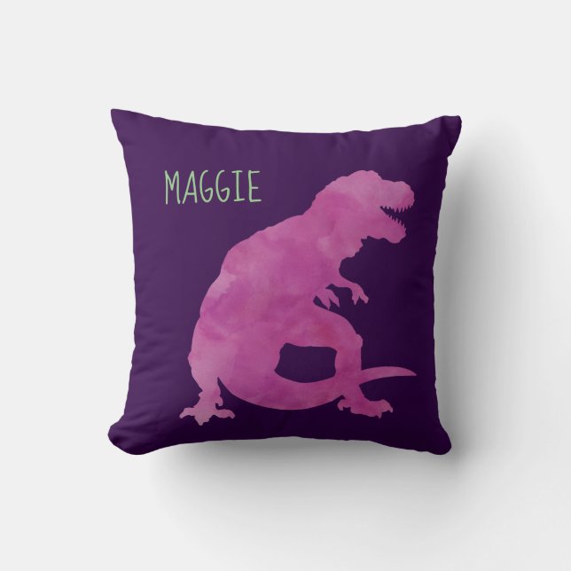 Personalisierter Mädchen-Dinosaurierlila Kissen (Vorderseite)