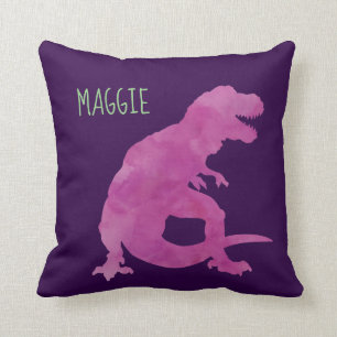 Personalisierter Mädchen-Dinosaurierlila Kissen