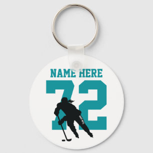 Personalisierter Mädchen-Hockey-Spielername Nummer Schlüsselanhänger