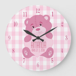 Personalisierter mädchenhafter Teddybär mit Namen  Große Wanduhr
