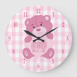 Personalisierter mädchenhafter Teddybär mit Namen  Große Wanduhr