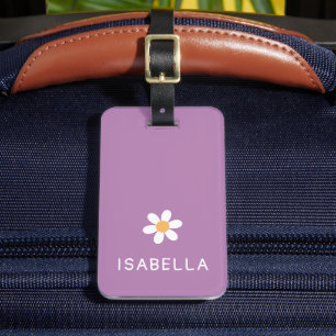 Personalisierter Mädchenname mit lila Gänseblümche Gepäckanhänger