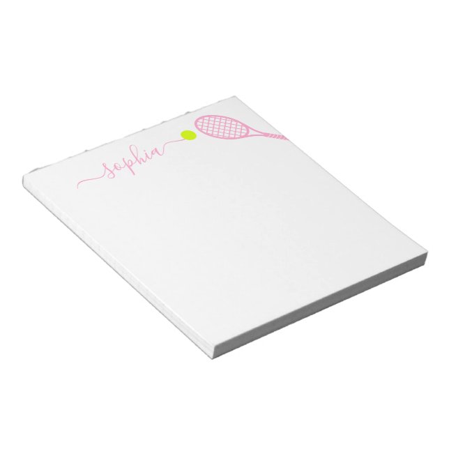 Personalisierter Mädchenname Moderne Pink Tennis Notizblock (angewinkelt)