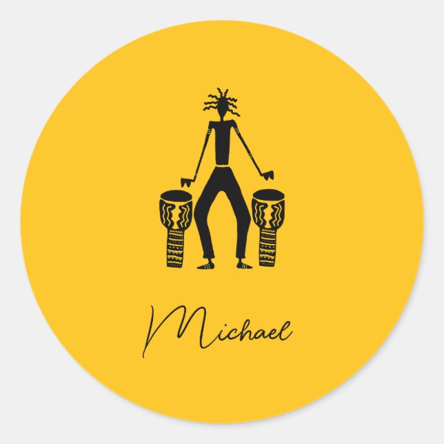 Personalisierter, magischer Silhouette-Drummer Runder Aufkleber (Vorderseite)