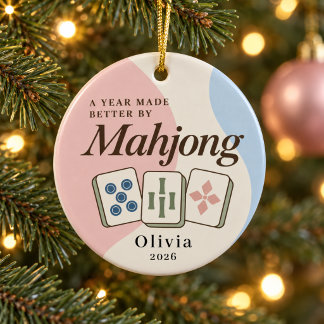 Personalisierter Mahjong-Weihnachtsschmuck Rosa Bl Keramik Ornament