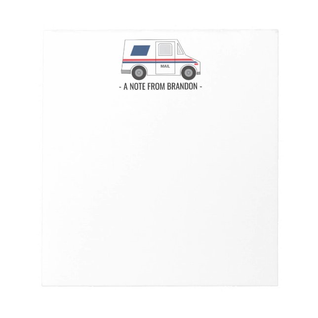 Personalisierter Mailman Mail Carrier Truck Notizblock (Vorderseite)