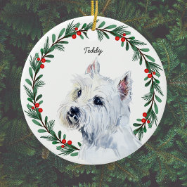 Personalisierter Malteser Hund Red Green Holiday W Keramik Ornament
