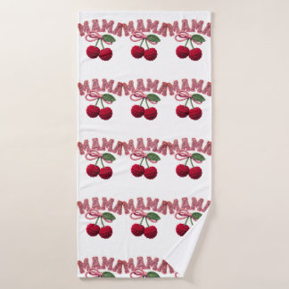 Personalisierter „Mama“ Kirsch-Druck – Lustiger Kü Badhandtuch Set
