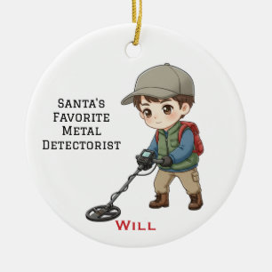 Personalisierter Mann beim Metalldetektor-Suchen Keramik Ornament