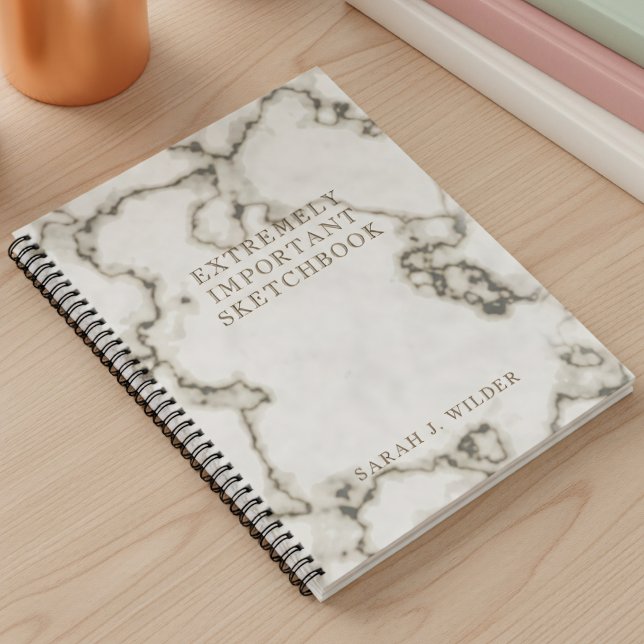 Personalisierter Marmor Sehr wichtig Sketchbook Notizbuch (Elevate your home office or creative space with this beautiful and 'extremely important' notebook)