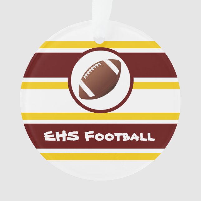 Personalisierter Maroon- und Goldfußball-Ornament Ornament (Vorderseite)