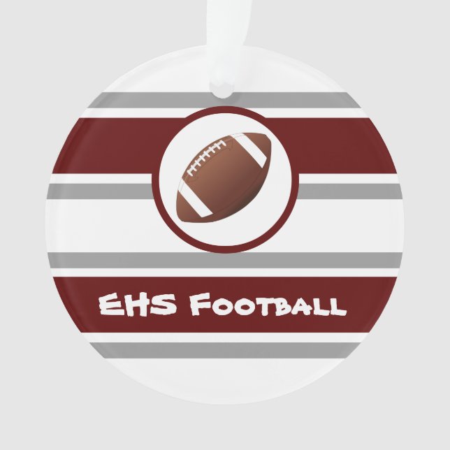 Personalisierter Maroon und Silberfußballverzierun Ornament (Vorderseite)