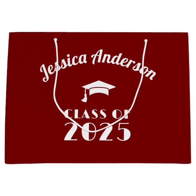 Personalisierter Maroon und weißer Abschluss Große Geschenktüte (Vorderseite)