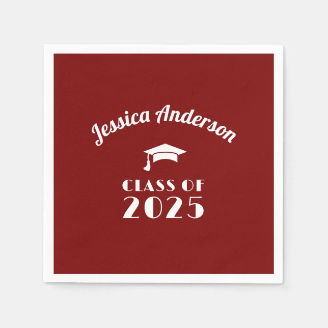 Personalisierter Maroon und weißer Abschluss Serviette (Vorderseite)