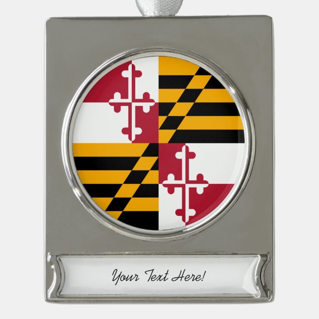 Personalisierter Maryland-Staats-Flaggen-Entwurf Banner-Ornament Silber (Vorderseite)