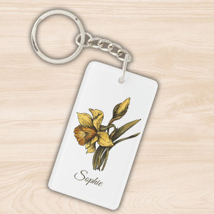 Personalisierter März Geburtsurkunde Blume Affodis Schlüsselanhänger