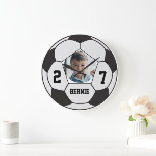 Personalisierter maßgeschneiderter Fußballspieler Große Wanduhr