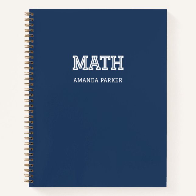 Personalisierter Mathe Grath Schulkalender Navybla Notizbuch (Vorderseite)