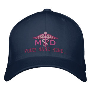 Personalisierter MD Ihr Textmedizinischer Caduceus Bestickte Baseballkappe