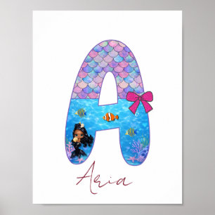 Personalisierter Meerjungfrau-Alphabet-Buchstabe A Poster