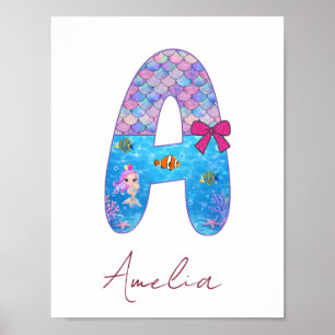 Personalisierter Meerjungfrau-Alphabet-Buchstabe A Poster