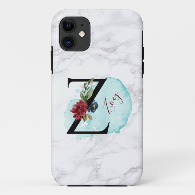 Personalisierter Merlot Navy Floral Letter Z mit N Case-Mate iPhone Hülle (Rückseite)