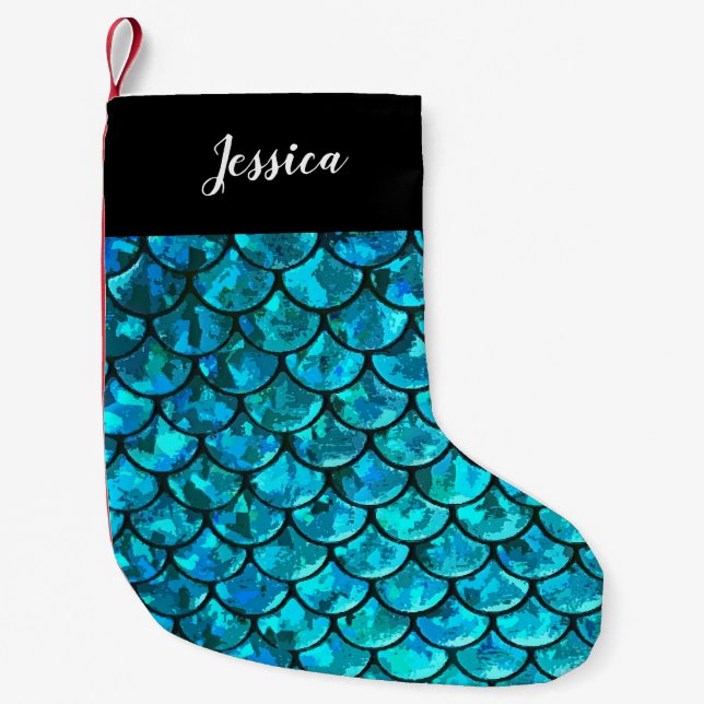 Personalisierter Mermaid Scale-Strumpf Kleiner Weihnachtsstrumpf (Vorderseite)